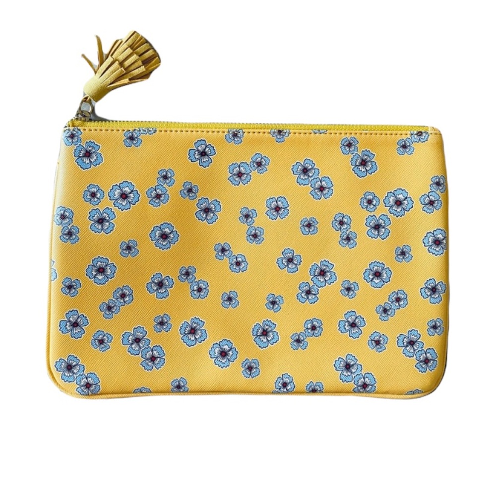 Loft Floral faux leather wristlet clutch